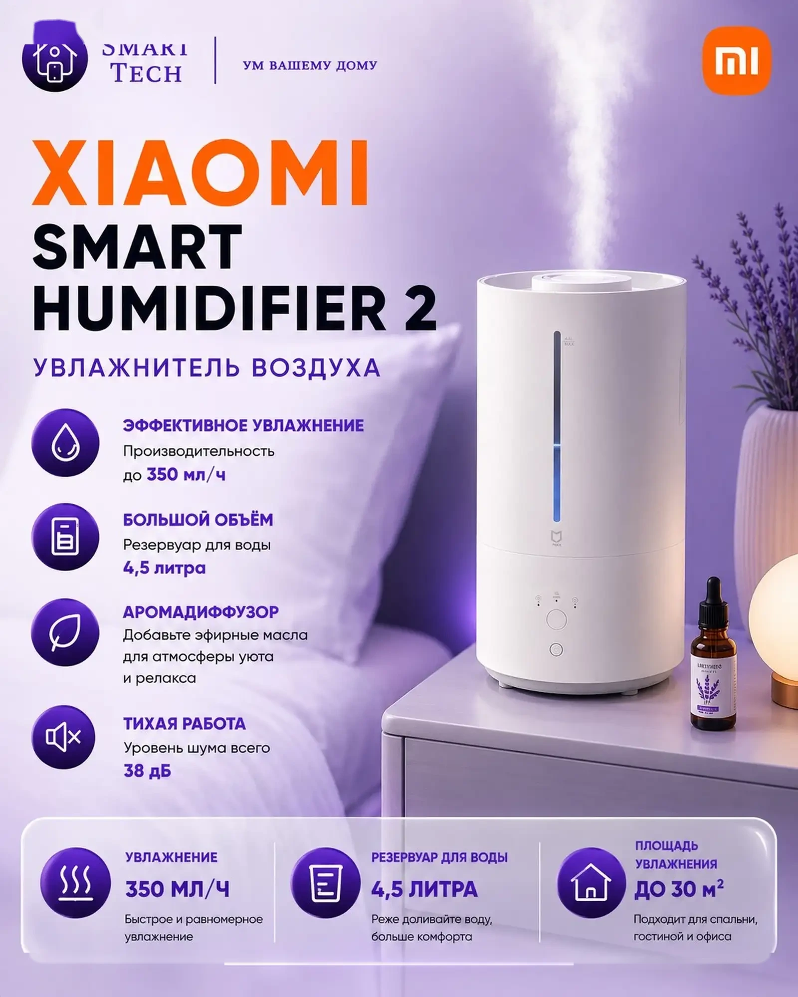 Увлажнитель воздуха Xiaomi Mijia Smart Sterilization Humidifier 2 — фото 2