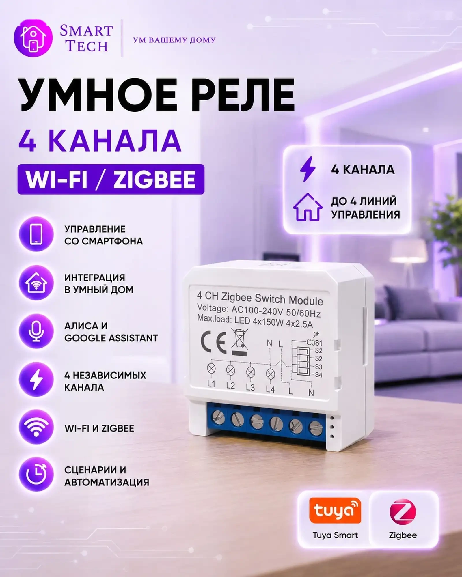 Реле с нулем 4 канальное — фото 3