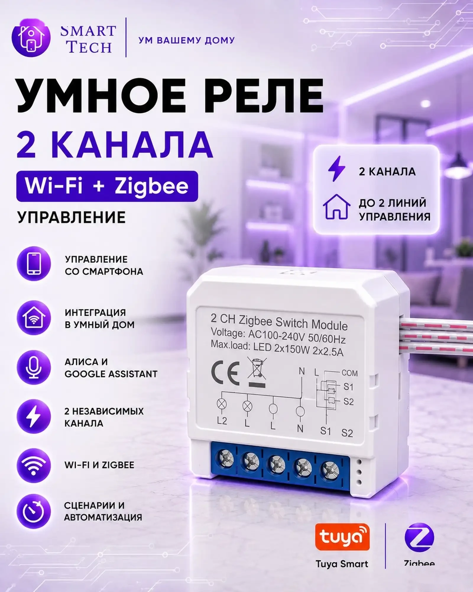 Реле с нулем 2 канальное