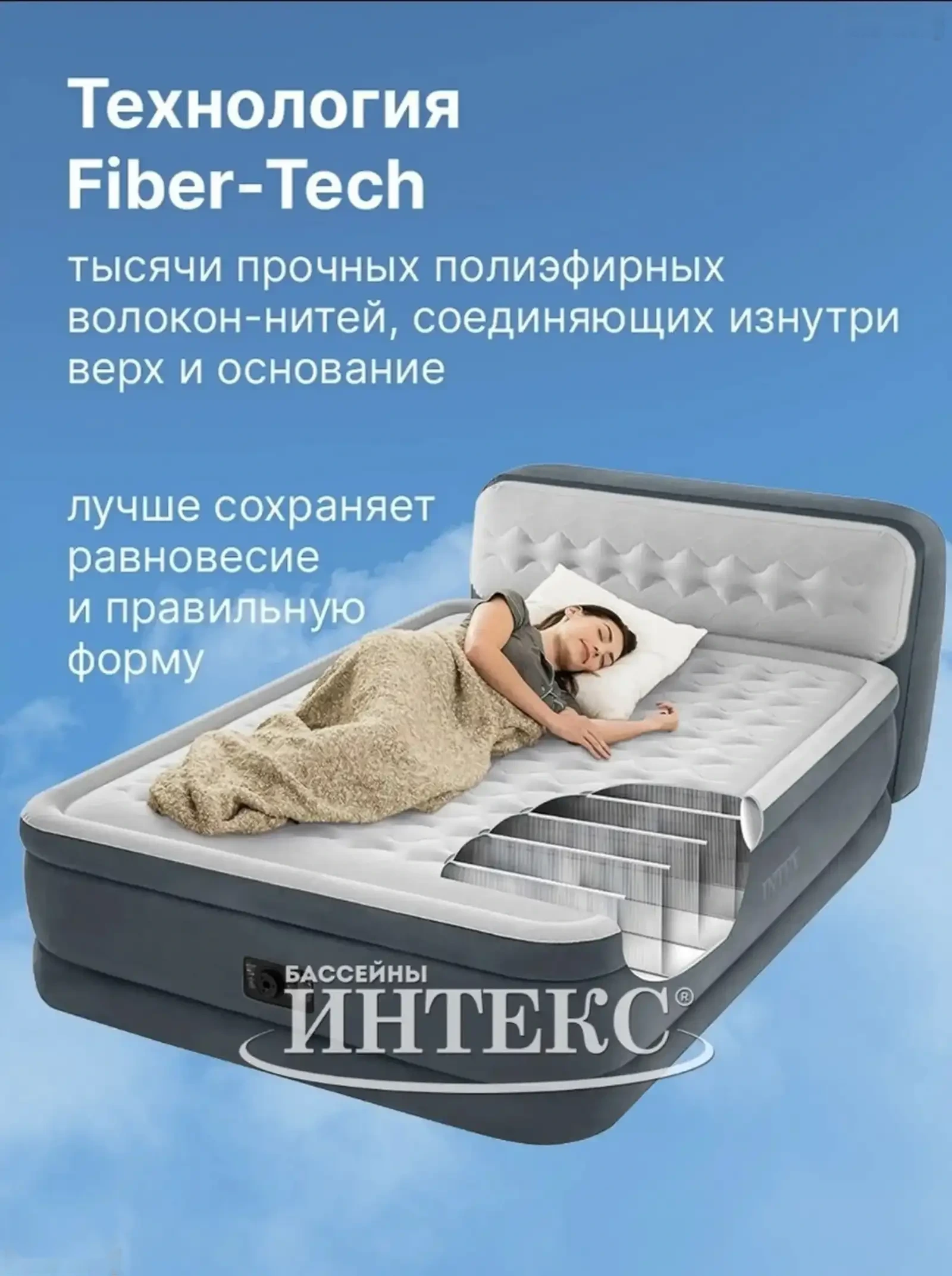 Двуспальная надувная кровать с изголовьем Ultra Plush Heardboard — фото 2