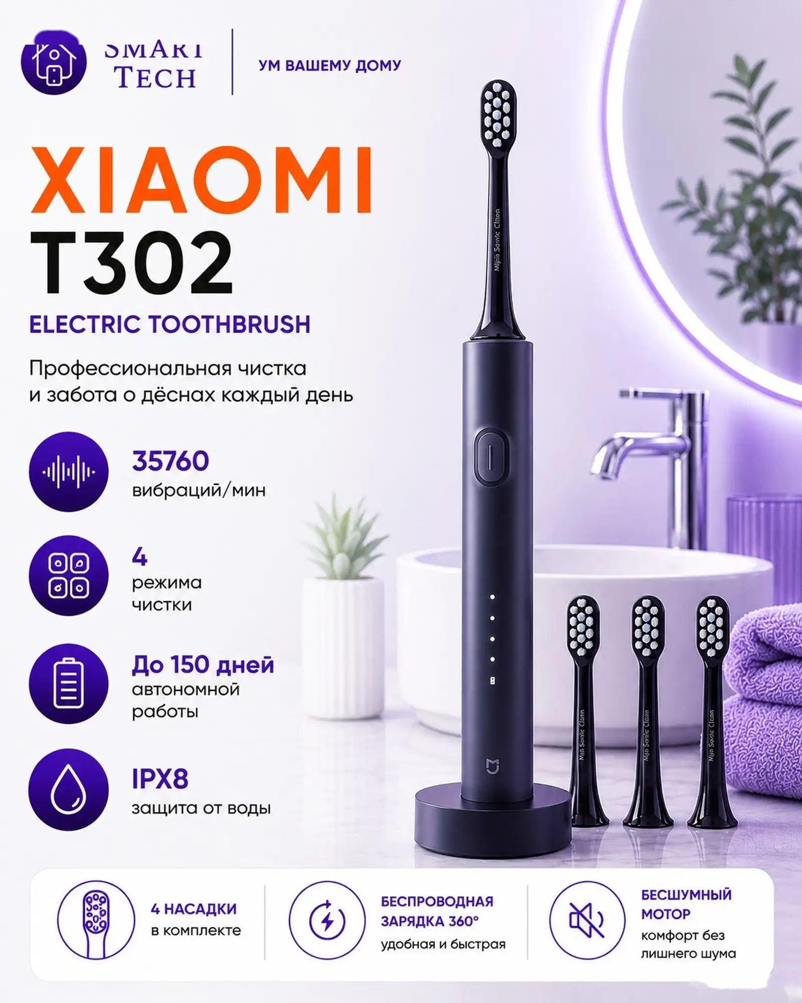Электрическая зубная щетка Xiaomi Mijia Electric Toothbrush T302