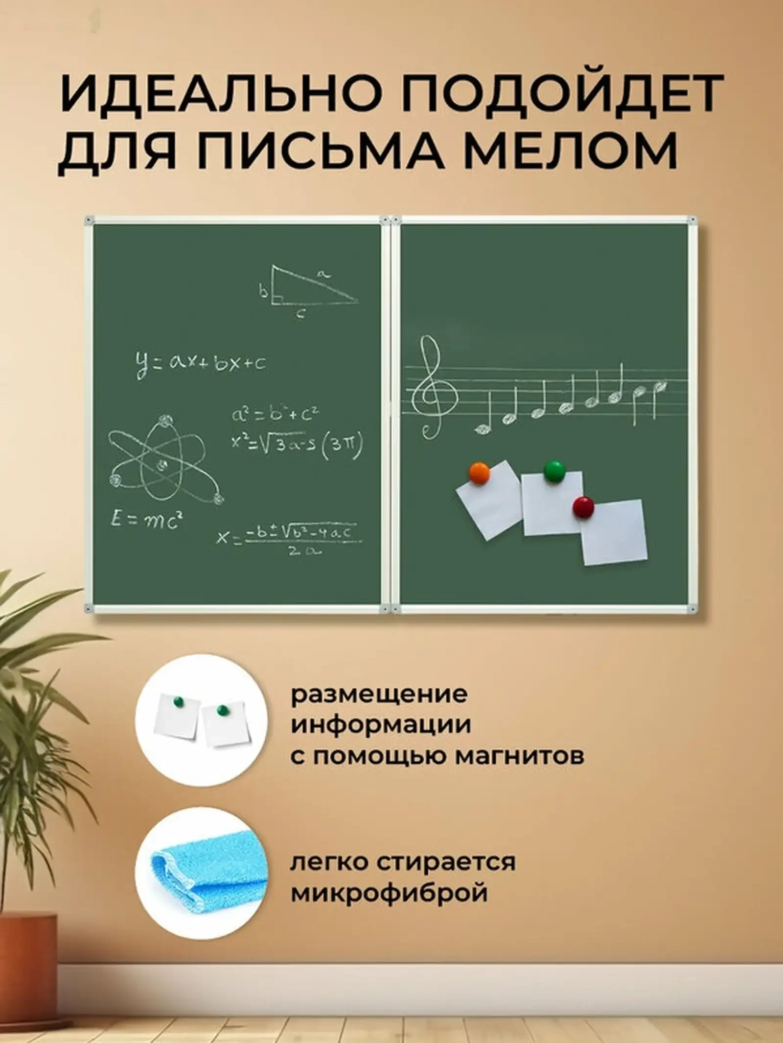 Доска для школы и офиса магнитно маркерная-меловая — фото 4