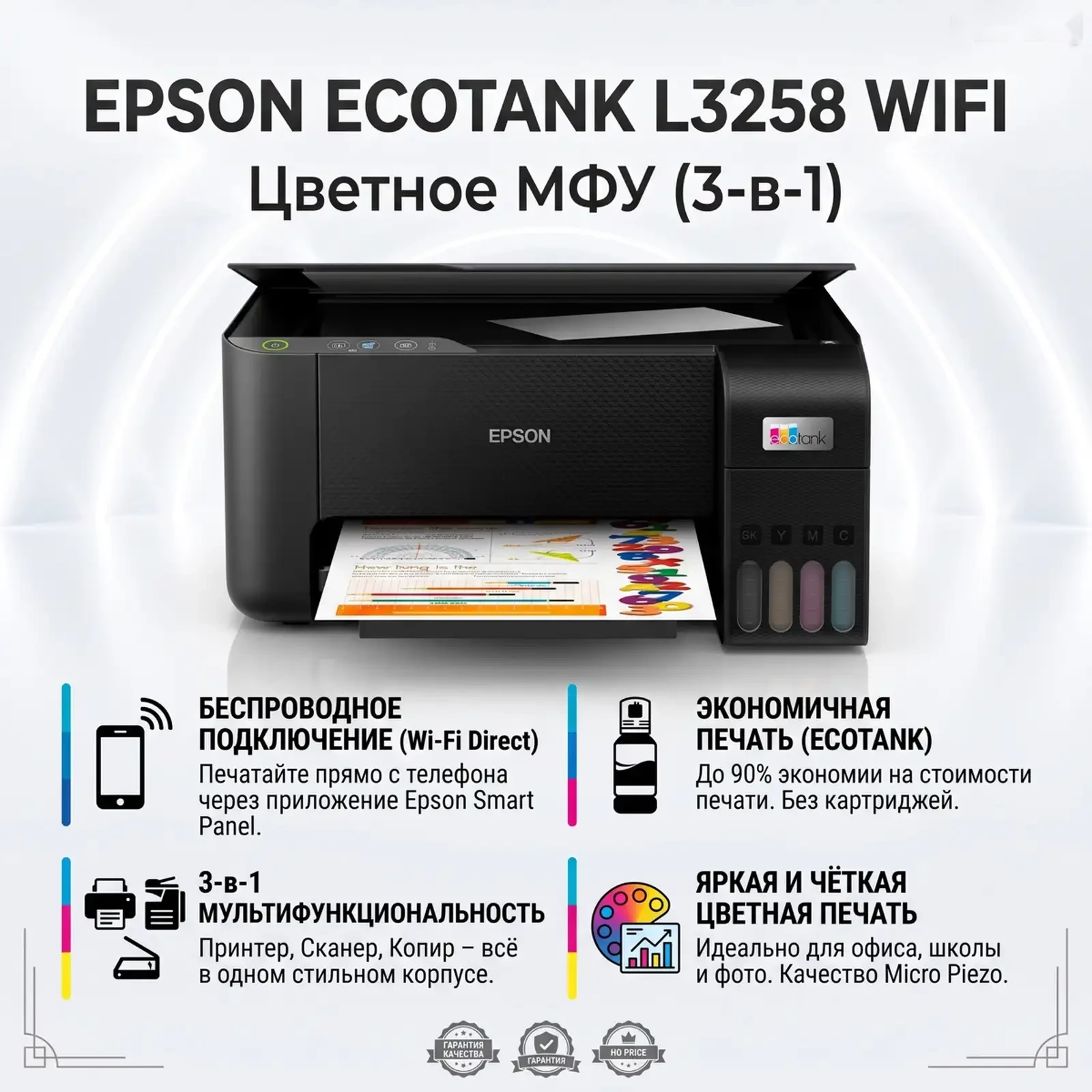 Принтер EPSON L3258 WiFi Цветной