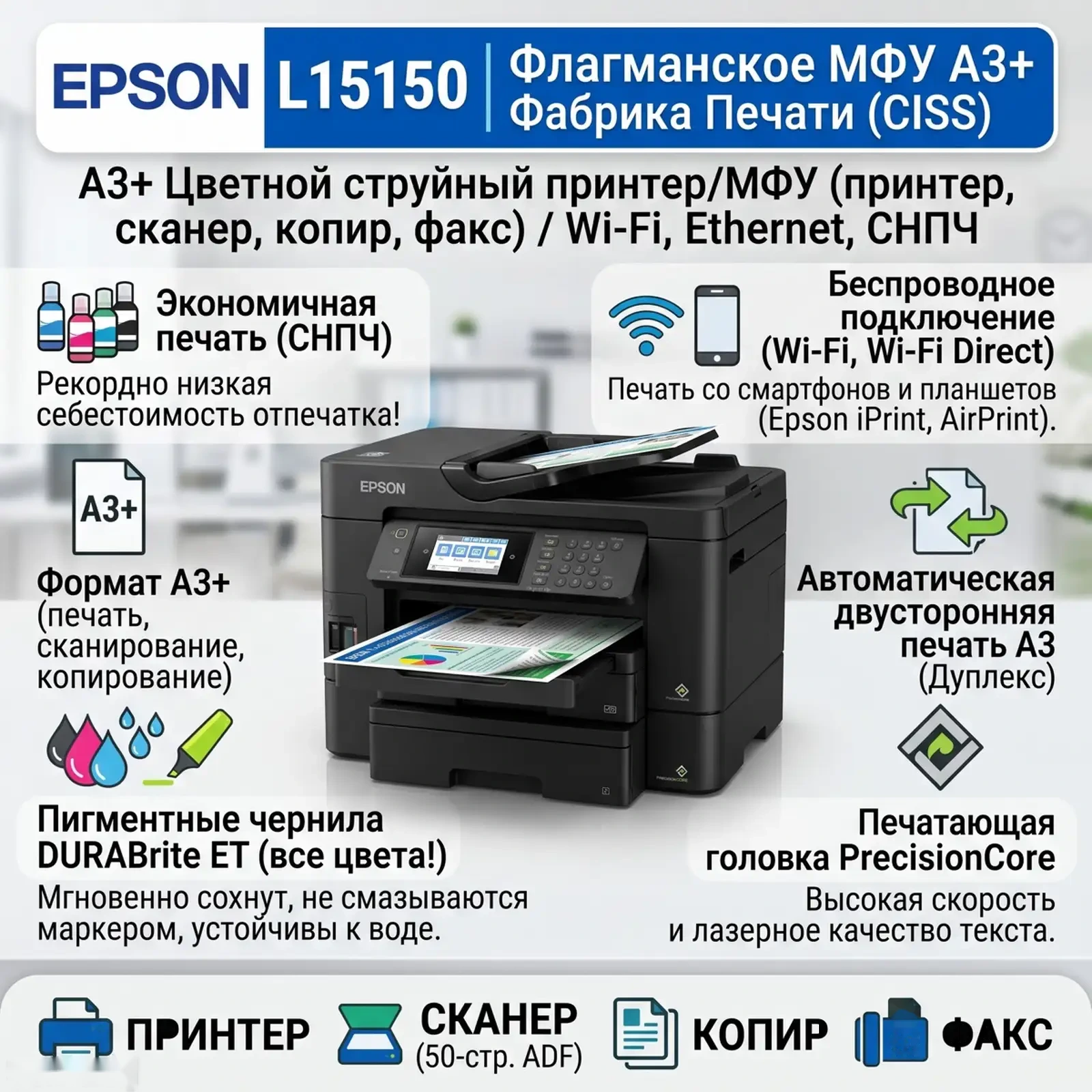 МФУ 4 в 1 Epson EcoTank L15150