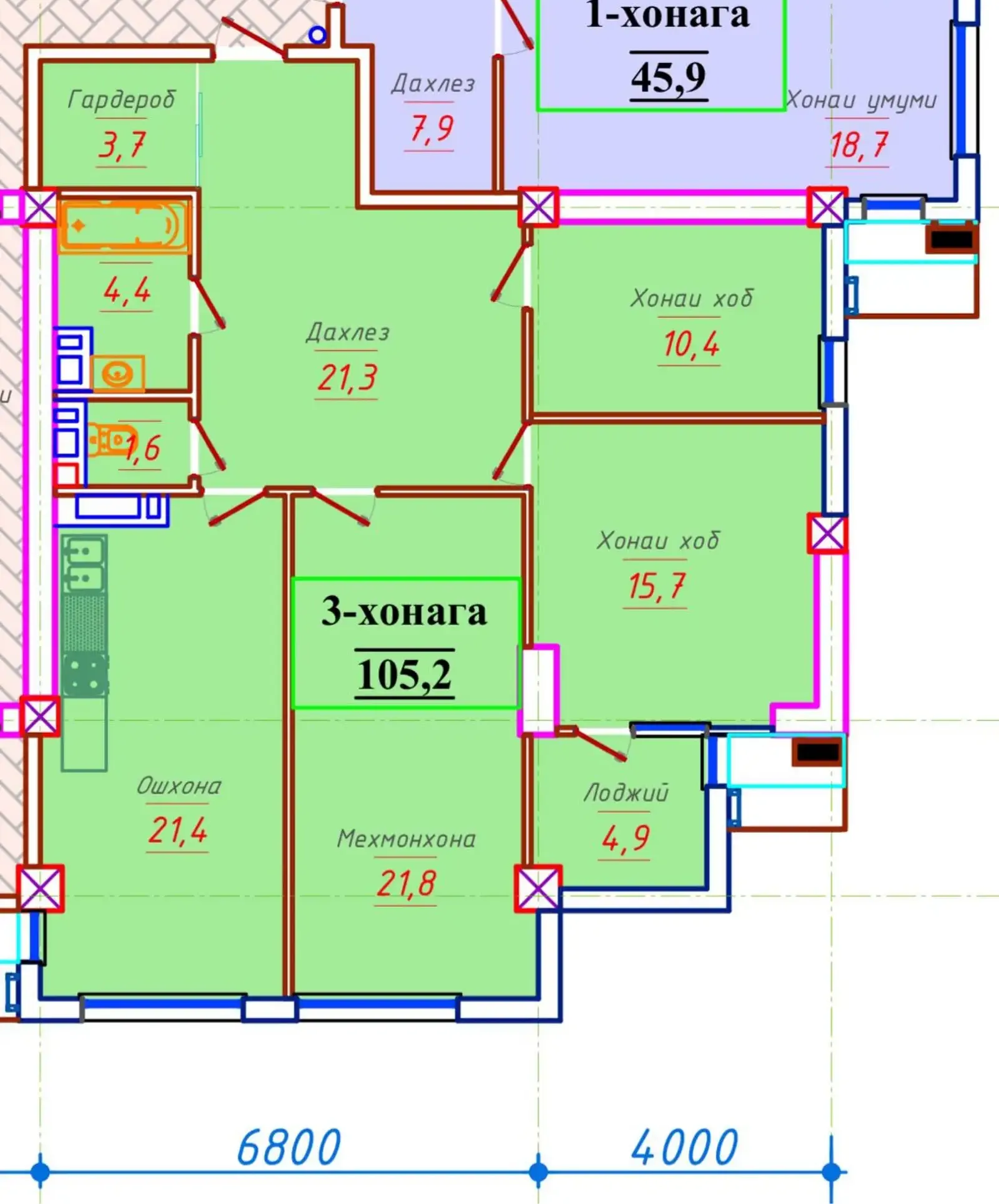 3-комн. квартира, 15 этаж, 105 м², Исмоили Сомони, Спартак бади Ёвар