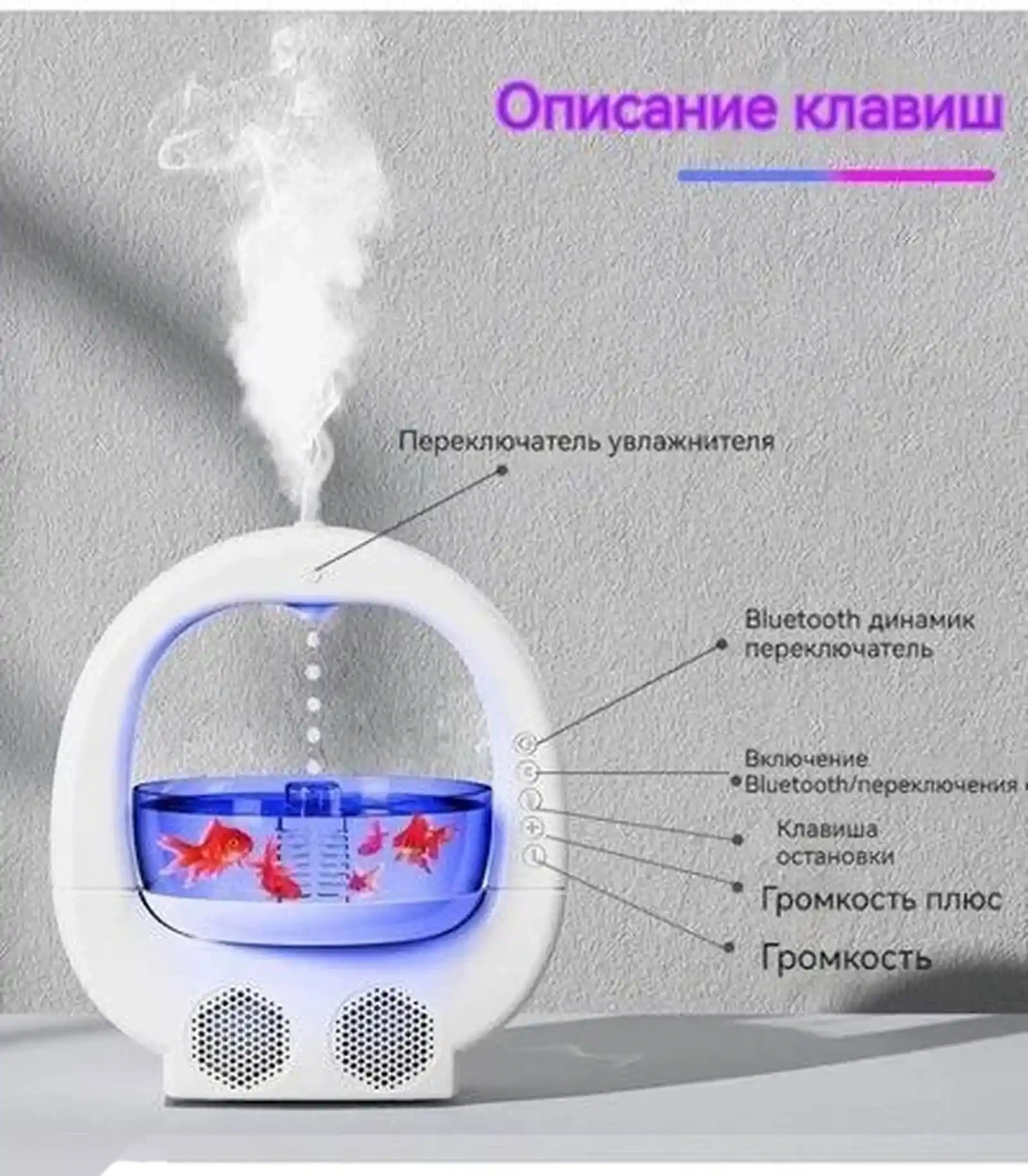 Антигравитационный увлажнитель воздуха Аквариум с Bluetooth динамиком — фото 2