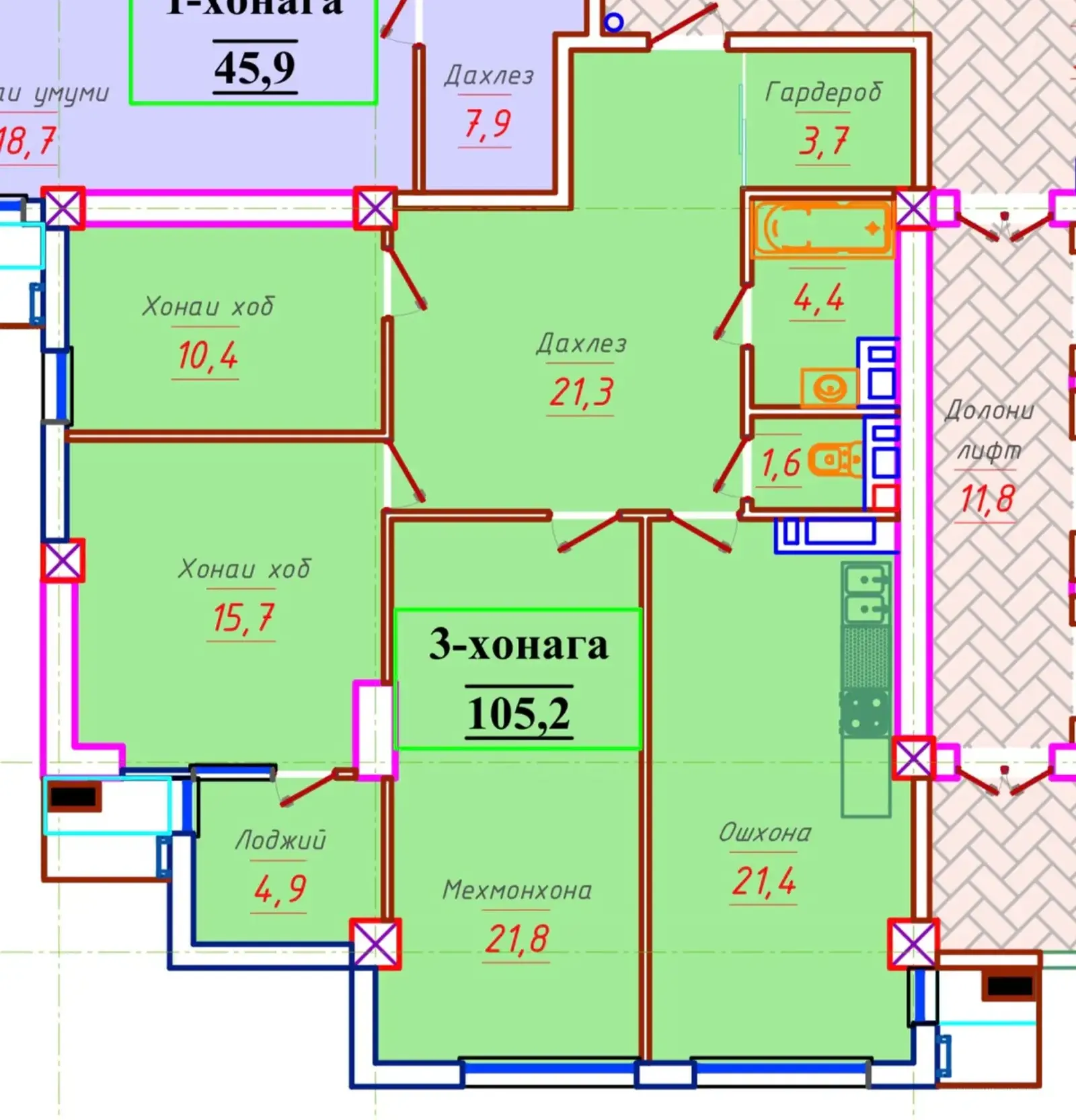 3-комн. квартира, 15 этаж, 106 м², Исмоили Сомони, Спартак, Лухтак