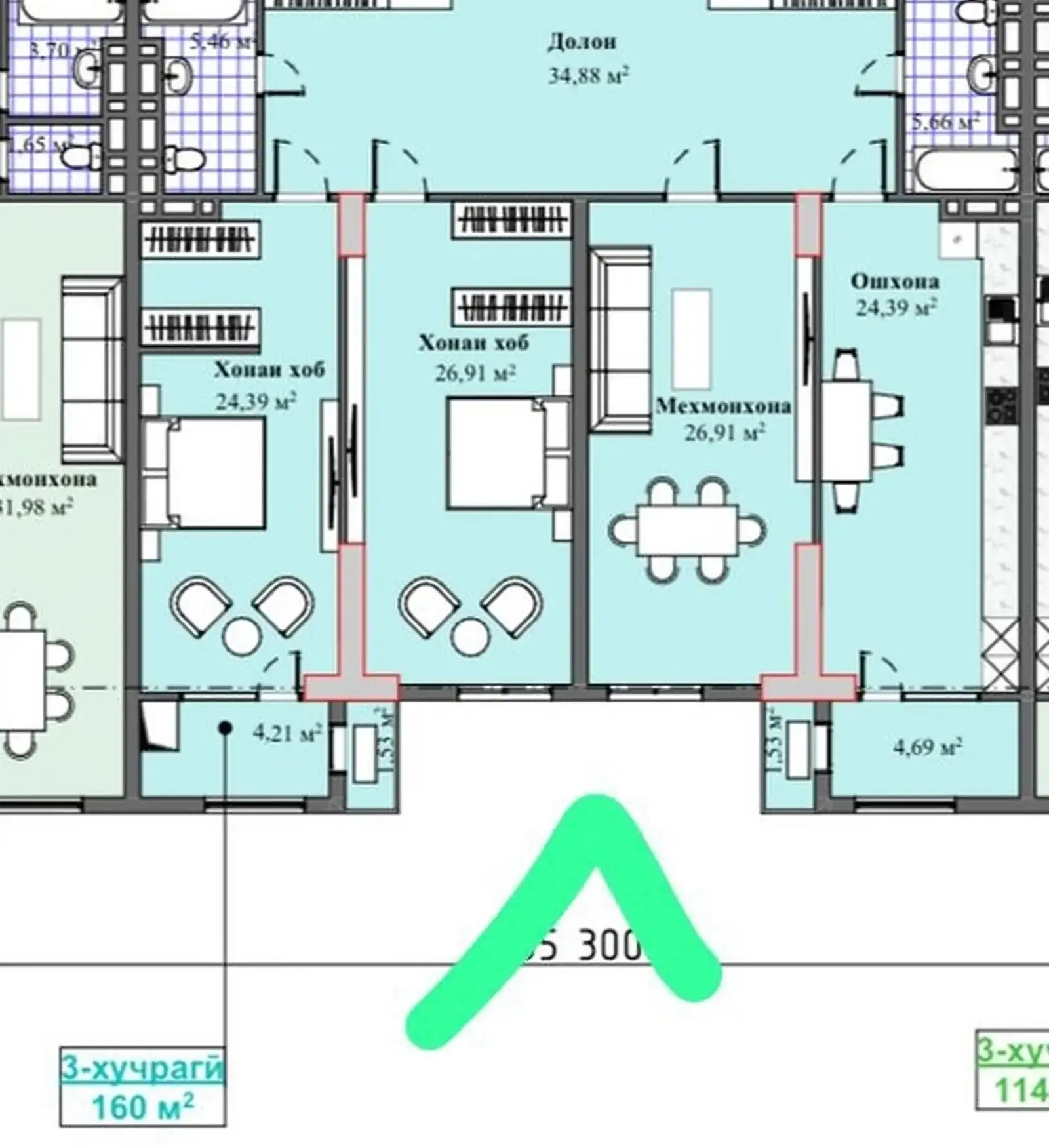 3-комн. квартира, 3 этаж, 160 м², РТСУ, Пушкина