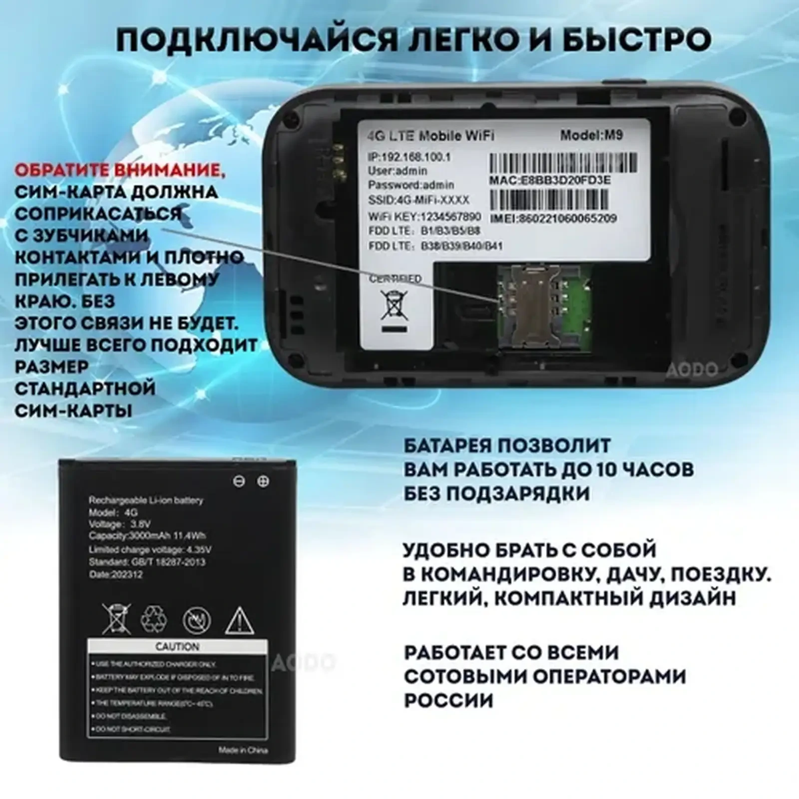Роутер мобильный модем 4G для сим карты