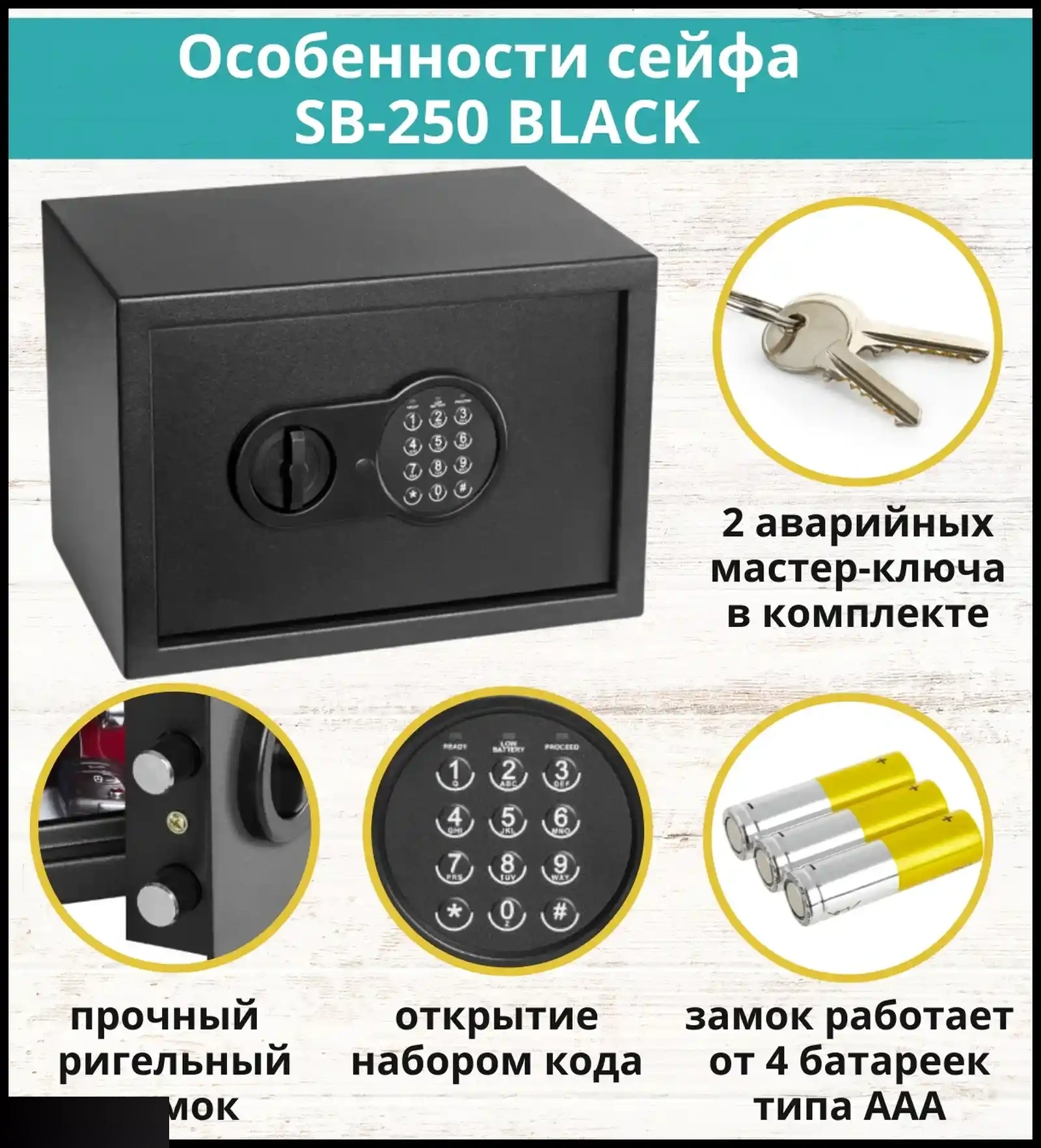 Сейф Safeburg SB-250 BLACK для денег/документов/драгоценностей. Для дома и офиса — фото 4