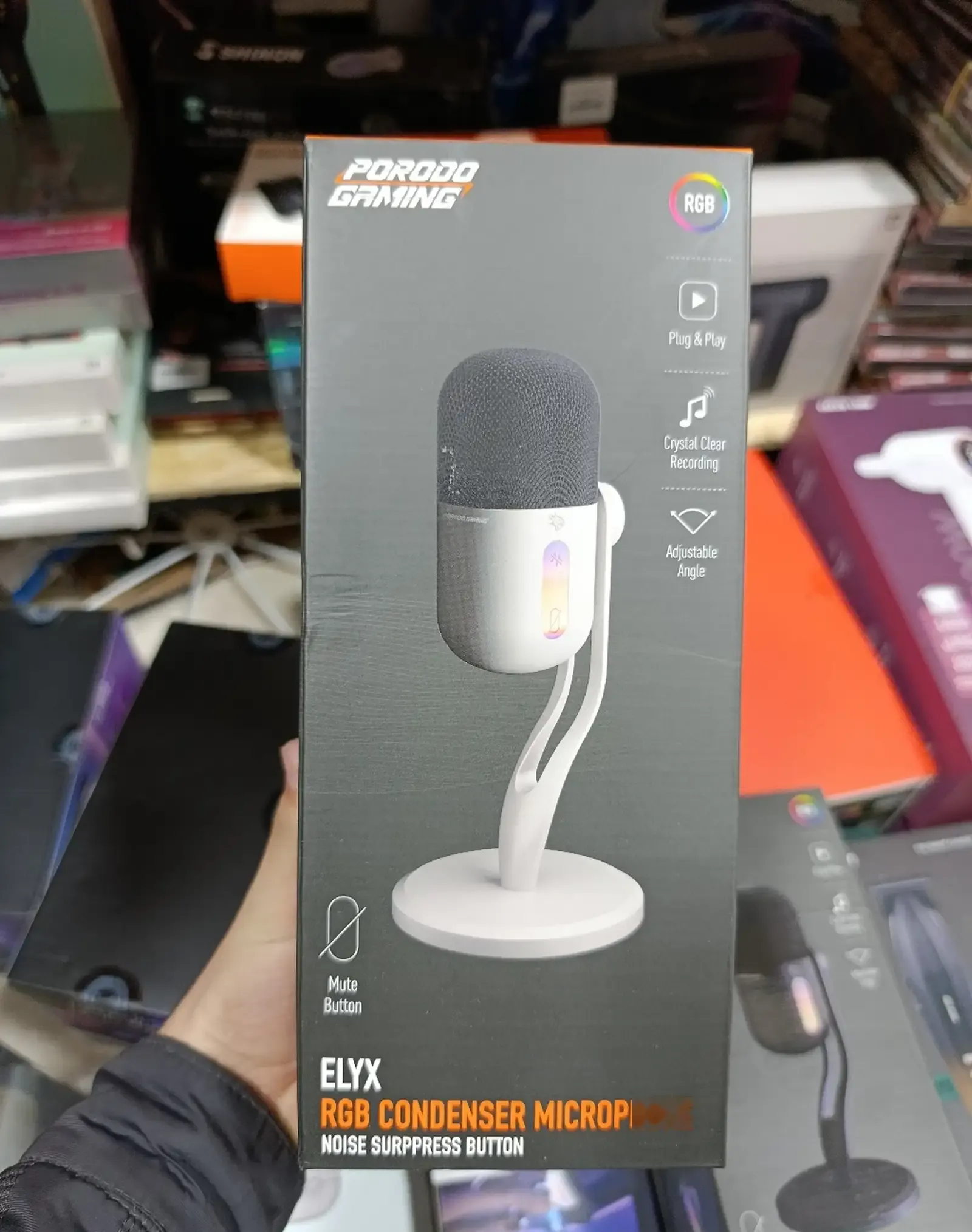 Игровой микрофон Porodo Gaming Elyx USB Condenser Microphone with RGB Lights, бе