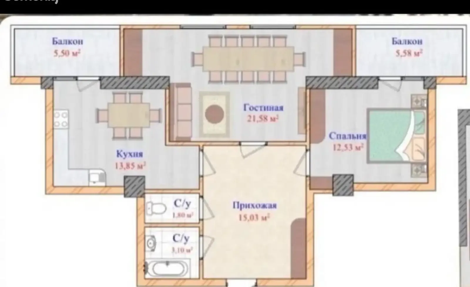 3-комн. квартира, 13 этаж, 75 м², Шохмансур