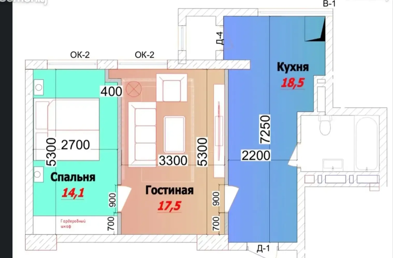 2-комн. квартира, 4 этаж, 56м², И Сомони