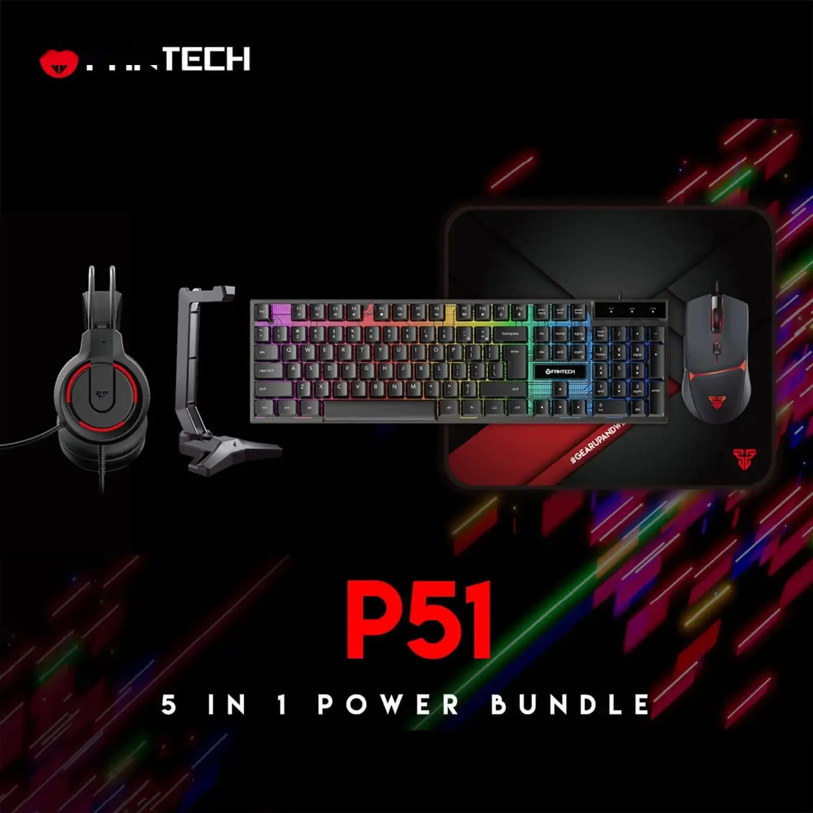 Fantech P51 5-в-1 клавиатура с мышью + коврик для мыши + гарнитура + подставка