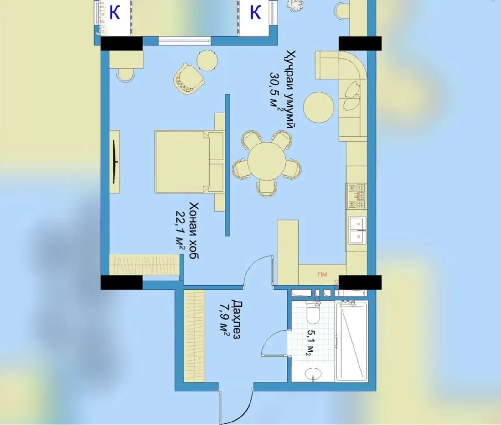 2-комн. квартира, 5 этаж, 66 м², Назди Бурак
