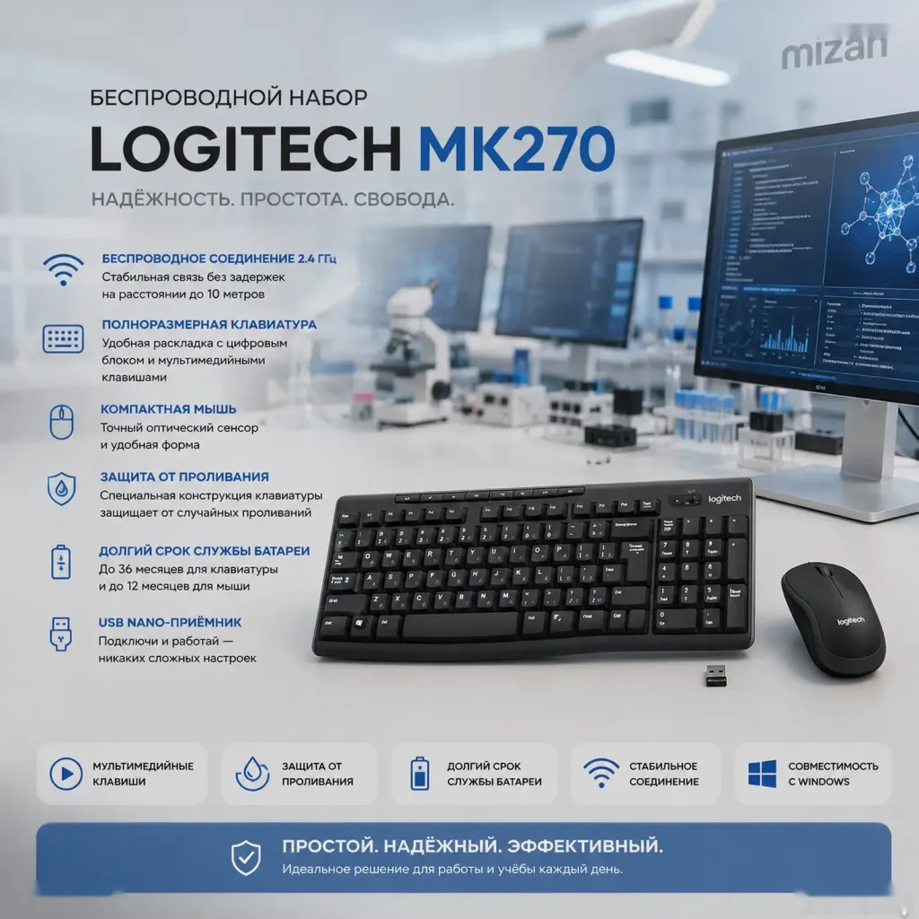 Комплект Logitech MK270 беспроводная клавиатура и мышь Black