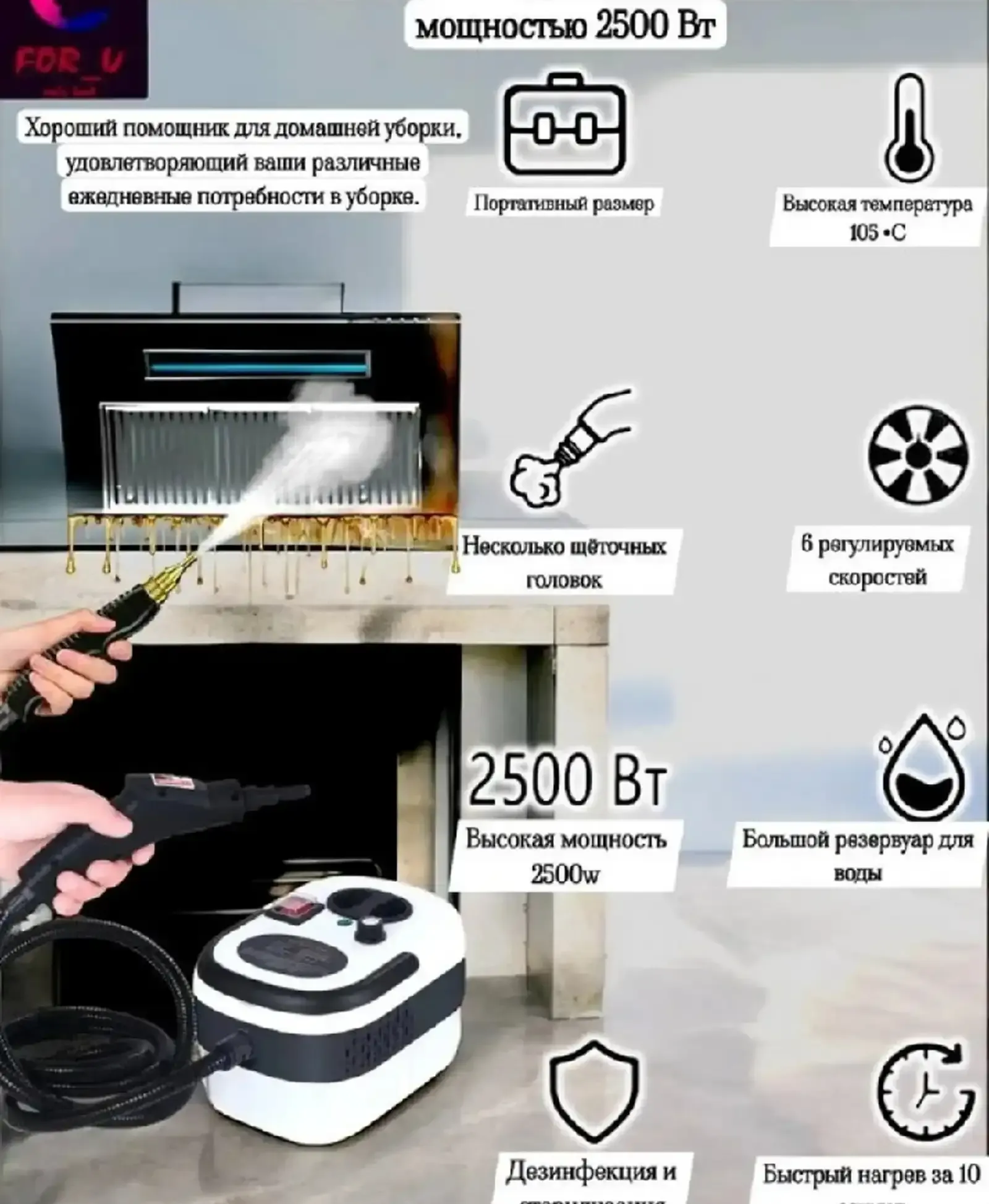 Пароочиститель 2500Вт CleanJet Turbo
