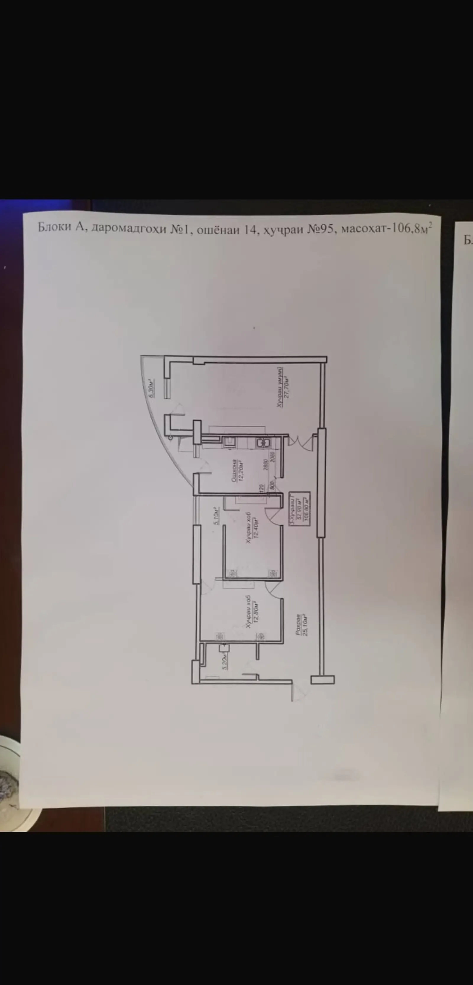 3-комн. квартира, 14 этаж, 107 м², Шохмансур