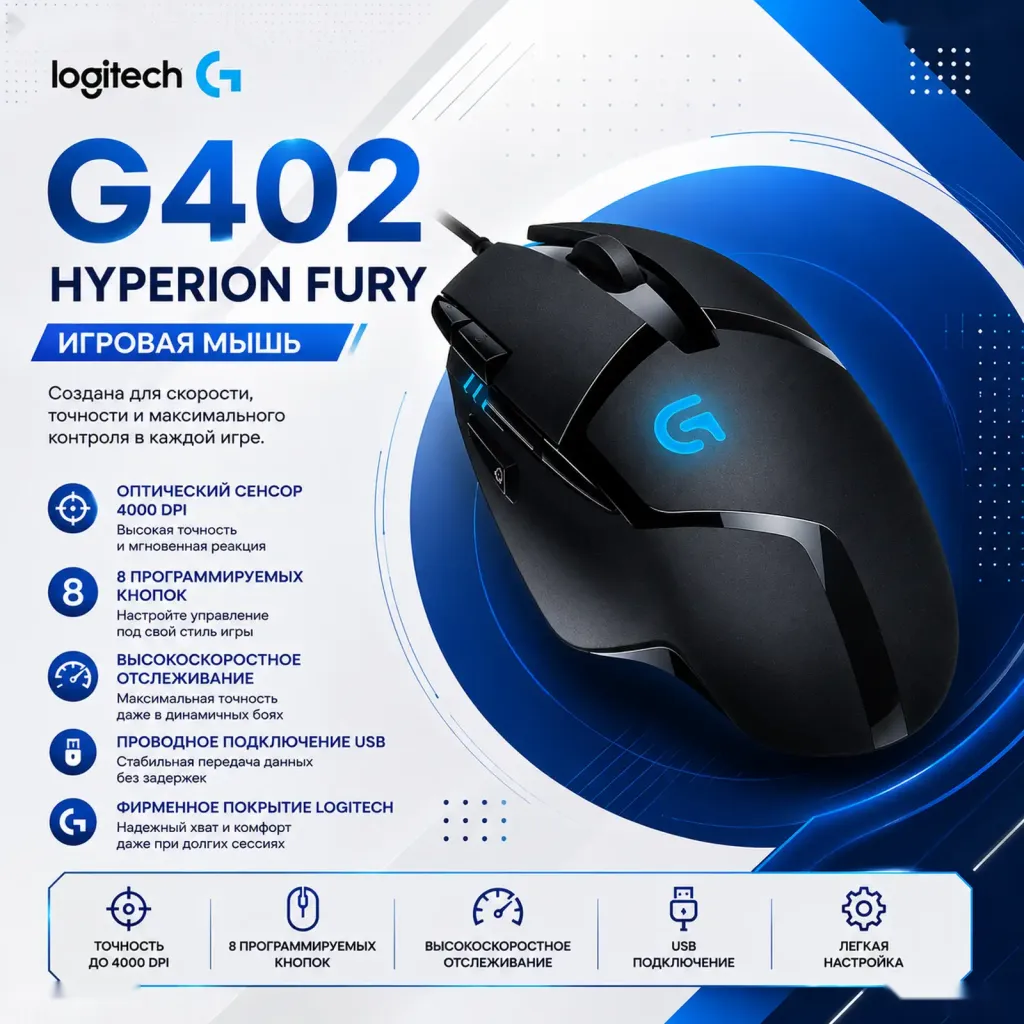 Игровая мышь Logitech G402 Hyperion Fury 4000 DPI