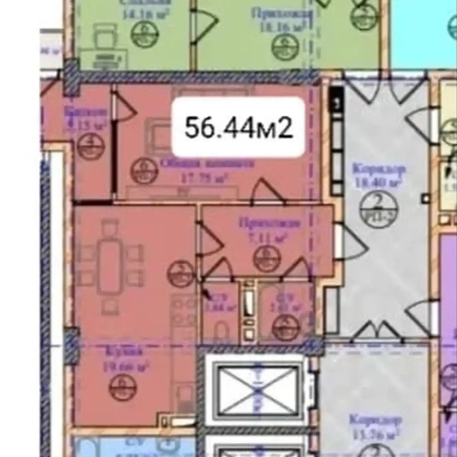 1-комн. квартира, 9 этаж, 57 м², Шохмансур