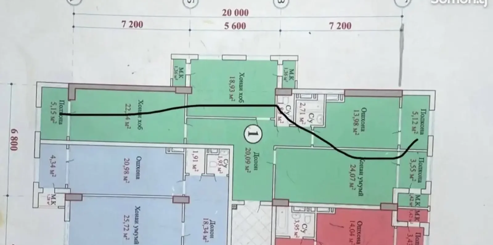 3-комн. квартира, 9 этаж, 122 м², Исмоили Сомони Мехргон