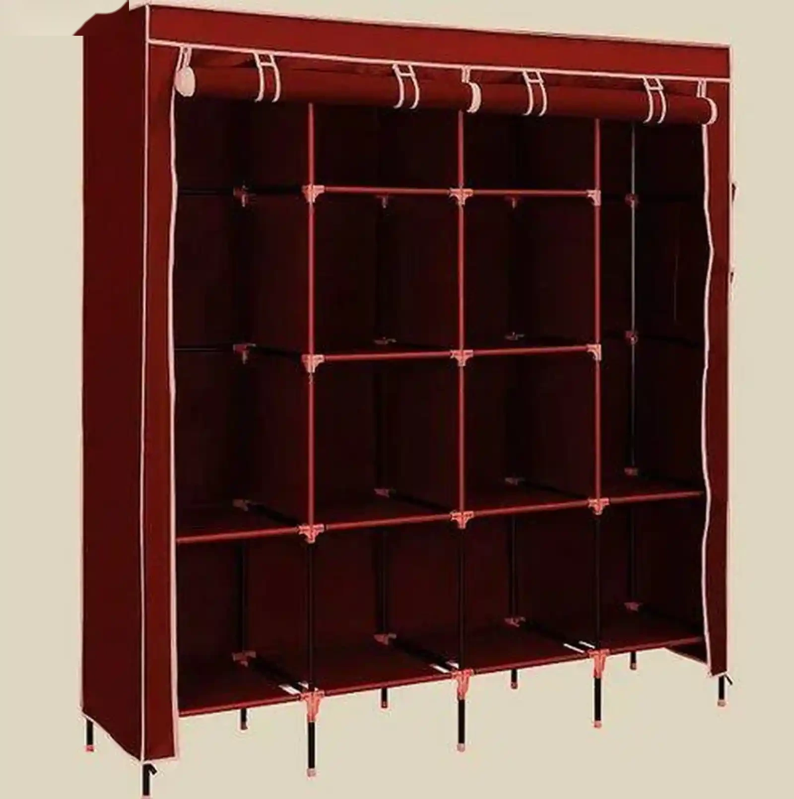 Складной шкаф Каркасный Тканевый Storage Wardrobe для одежды, бордовый — фото 3
