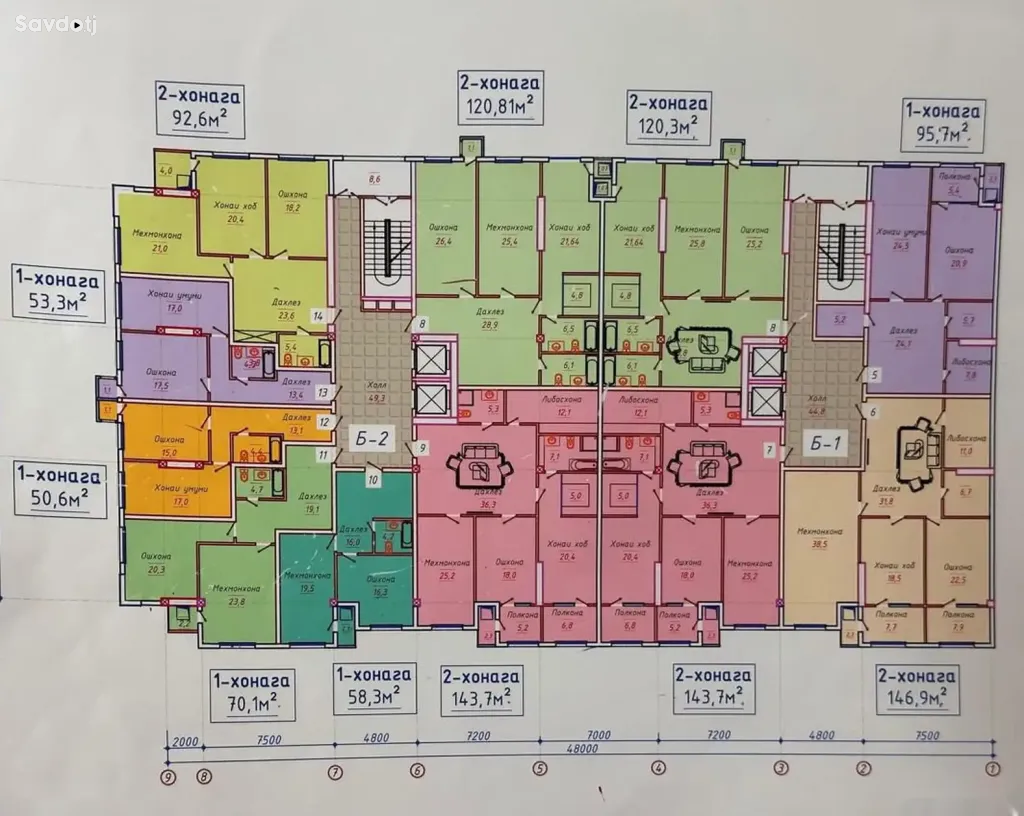 2-комн. квартира, 8 этаж, 120 м², Сзади Опера Балет, Центр, Район Шохмансур