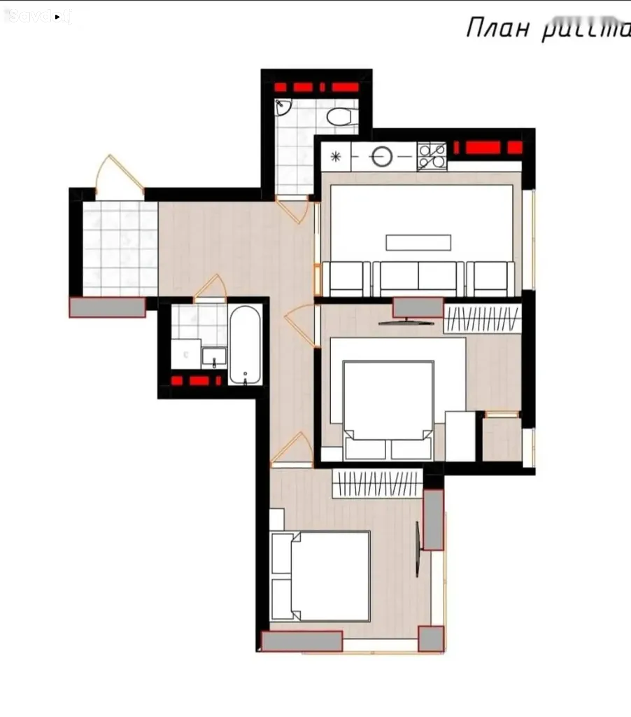 2-комн. квартира, 4 этаж, 51 м², сино