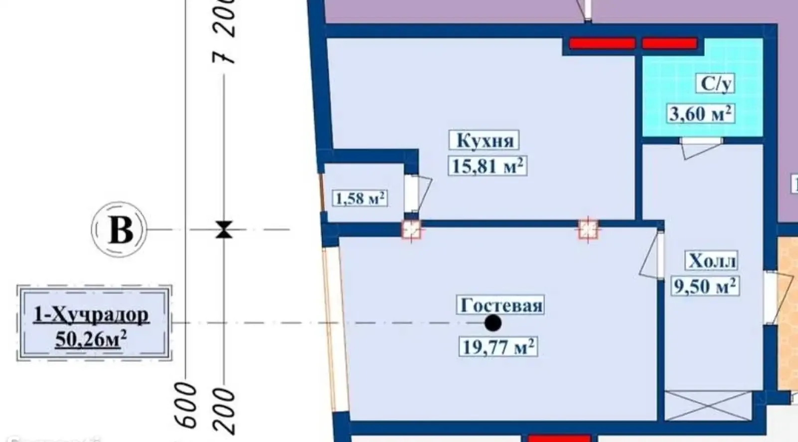 1-комн. квартира, 4 этаж, 50 м², И.Сомони