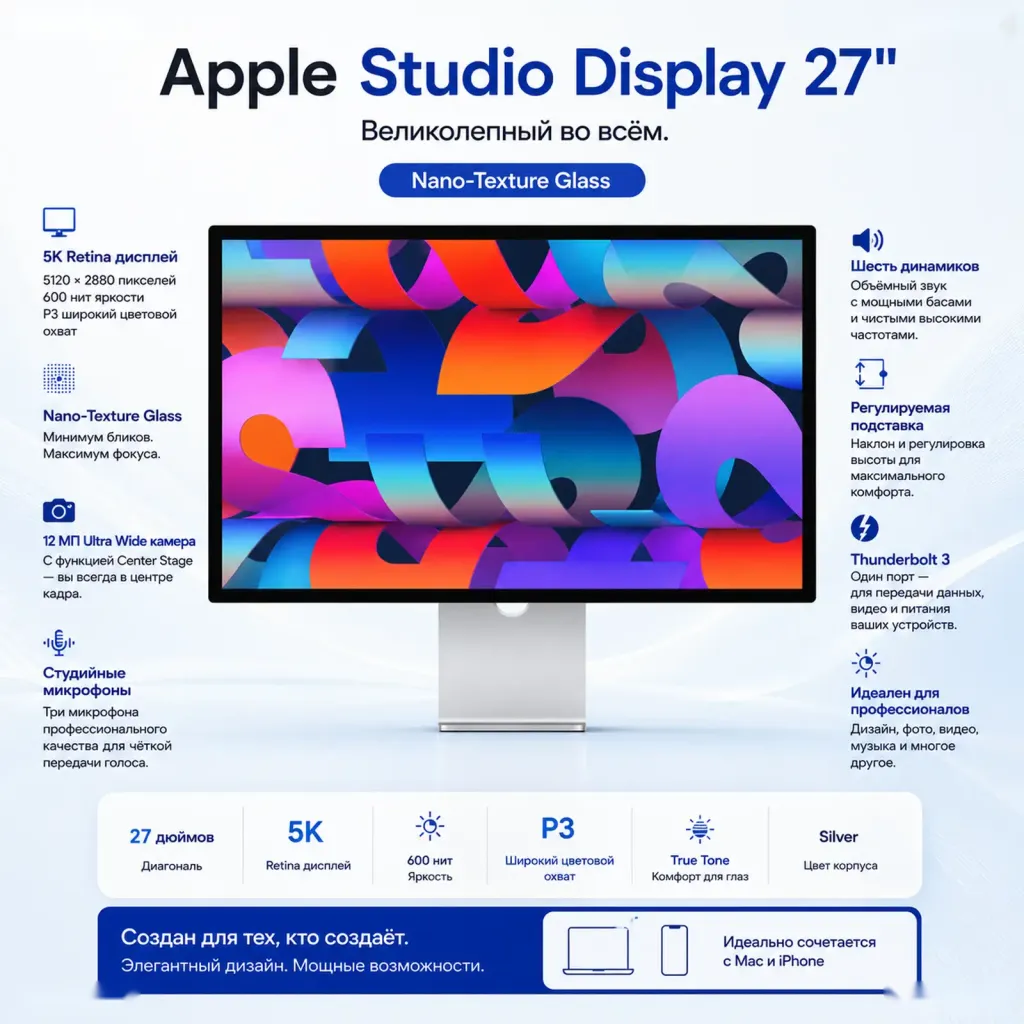 Монитор Apple Studio Display 27, 5K Nano-Texture Thunderbolt, Model MMYV3