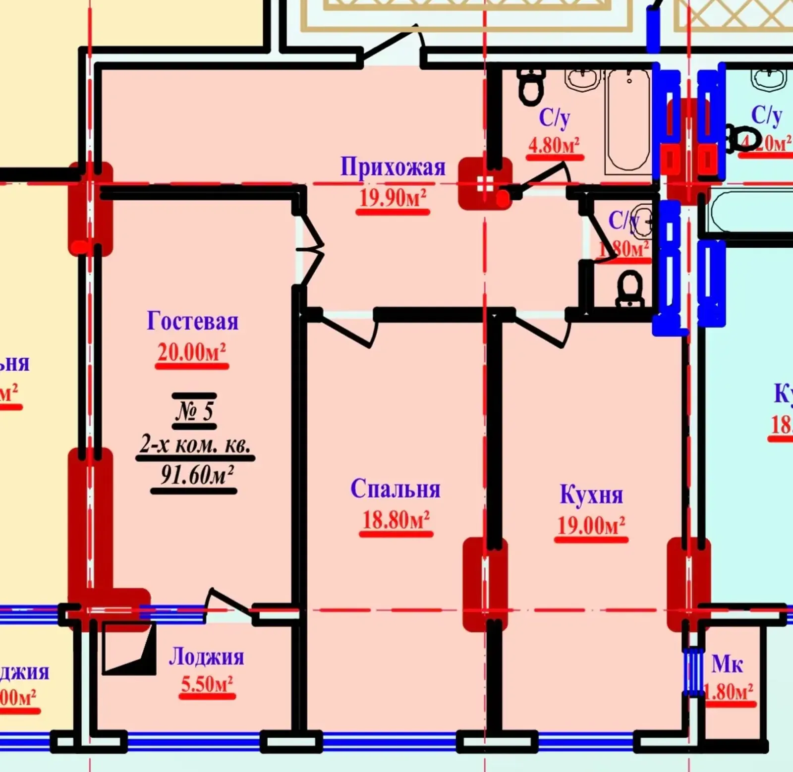 2-комн. квартира, 5 этаж, 92 м², Овир, Себистон
