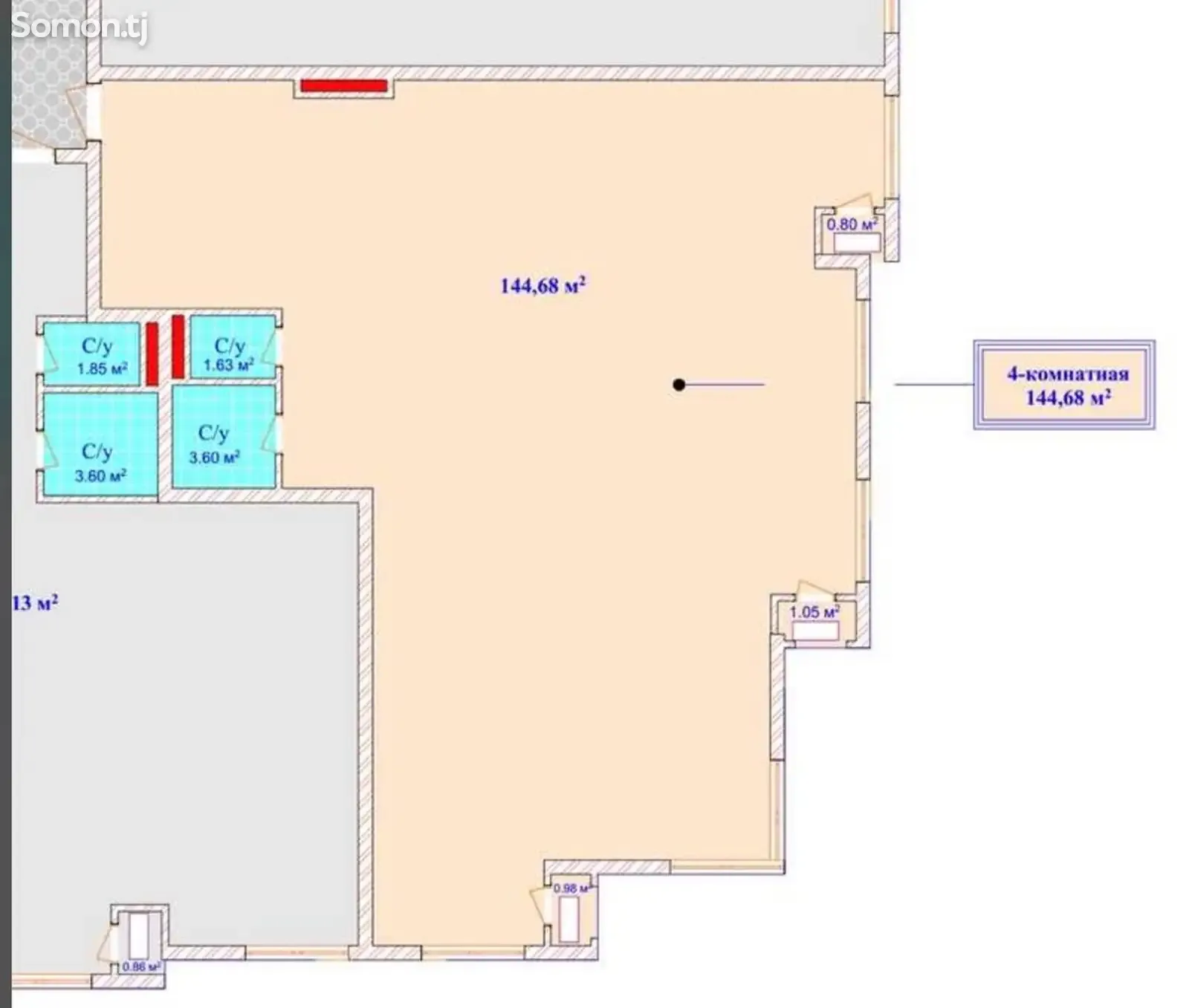 4-комн. квартира, 9 этаж, 145 м², Шохмансур