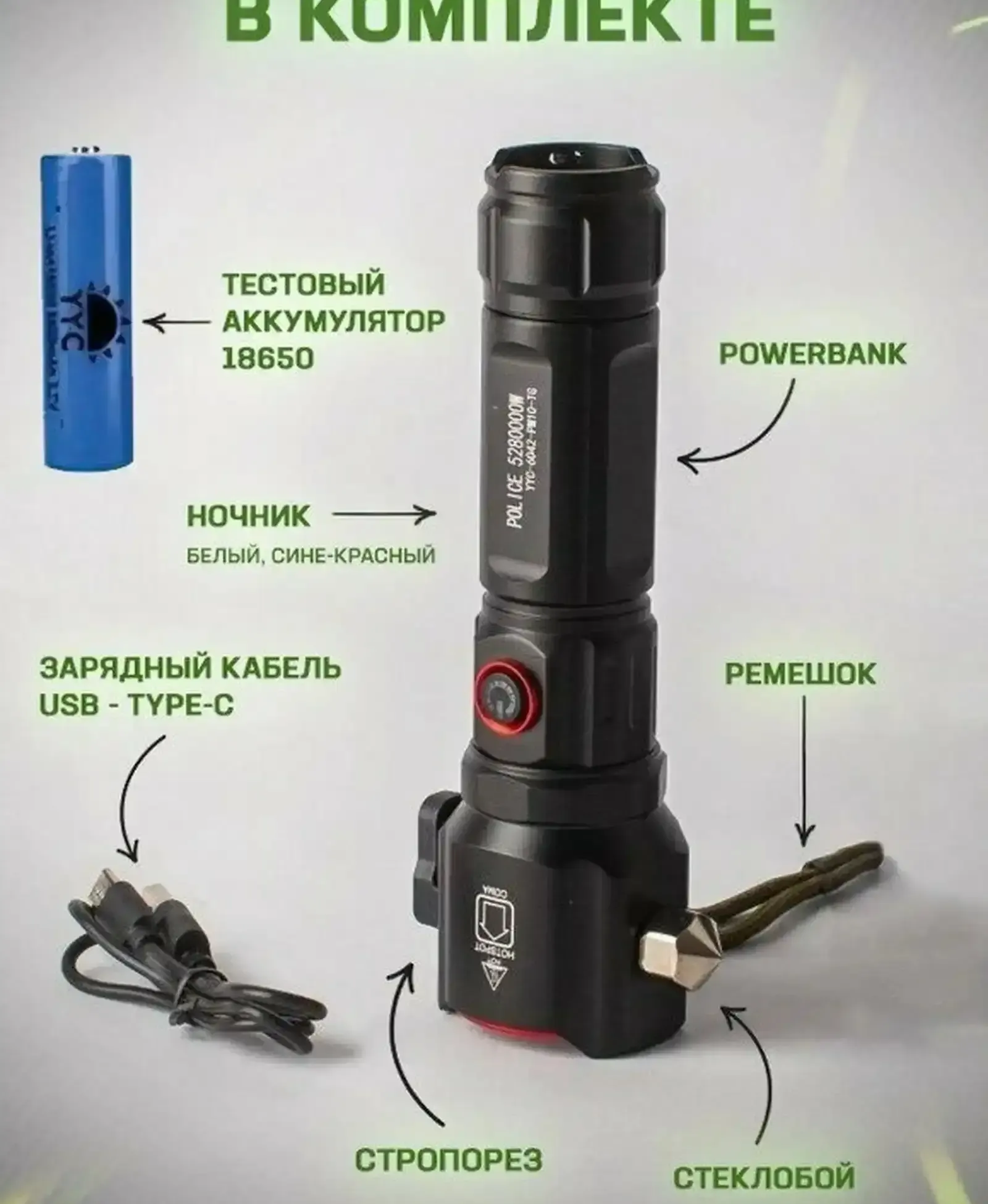 Многофункциональный светодиодный фонарик с USB-зарядкой
