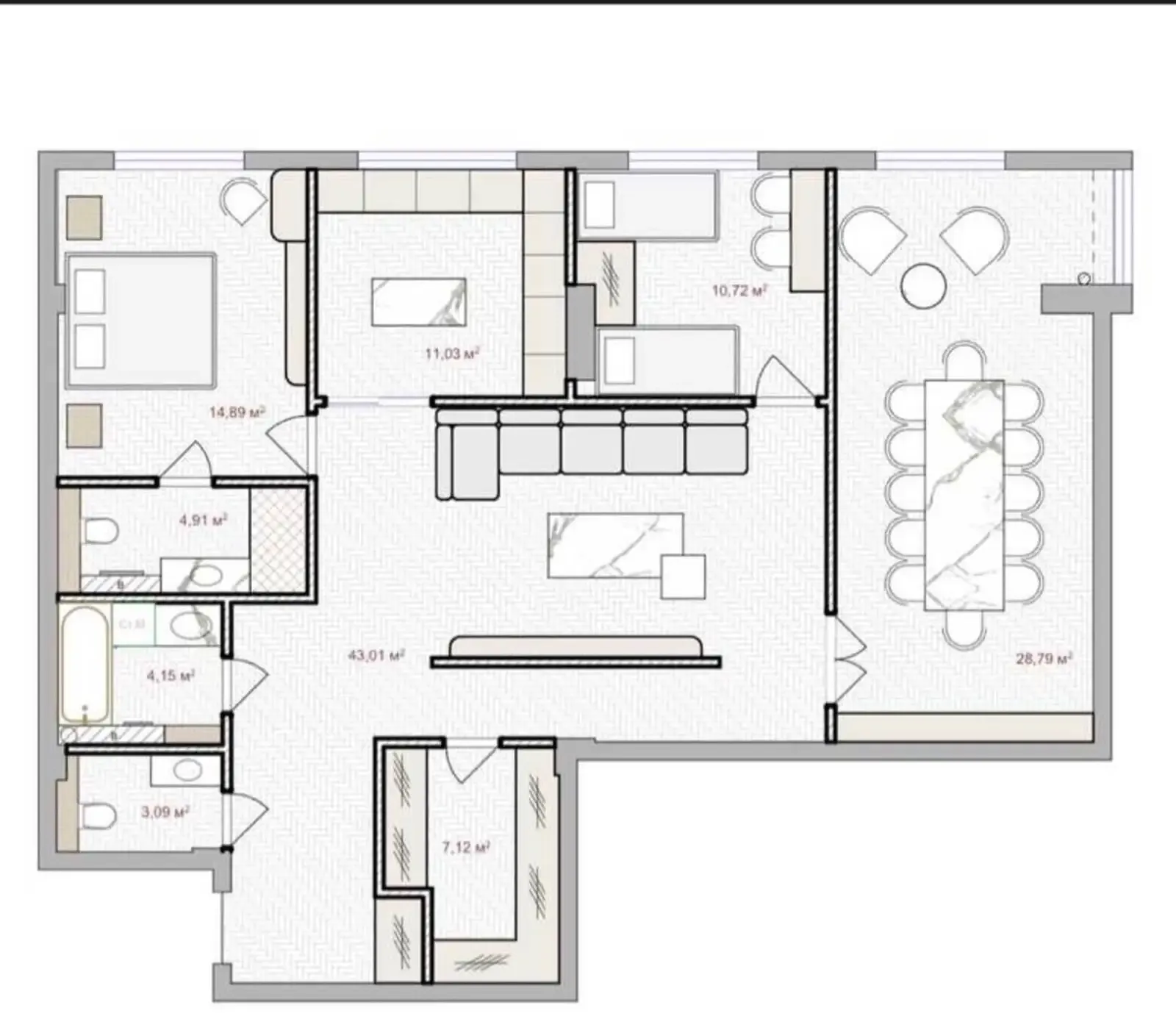 3-комн. квартира, 10 этаж, 133 м², Исмоили сомони
