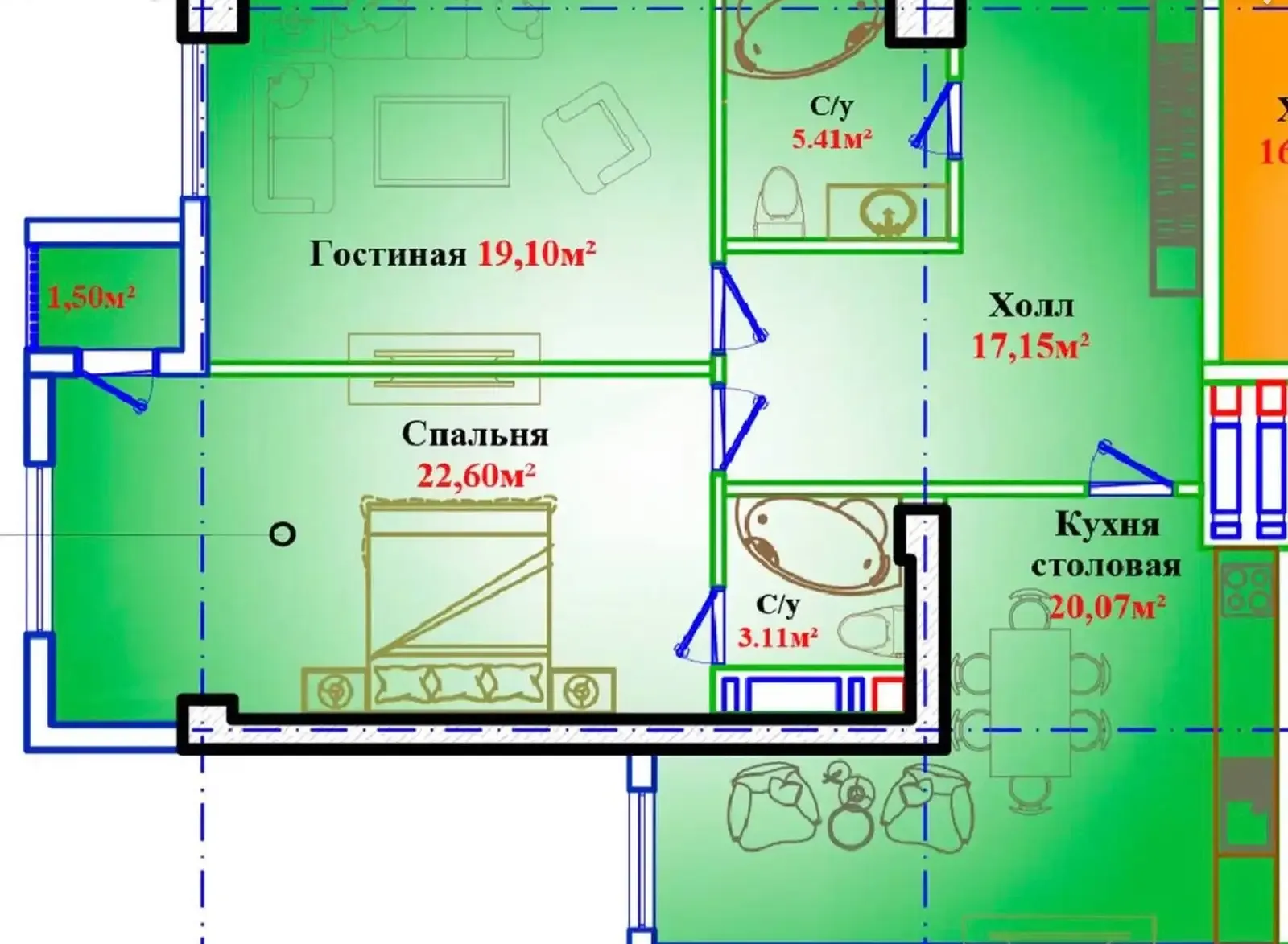 2-комн. квартира, 8 этаж, 92 м², Сомони