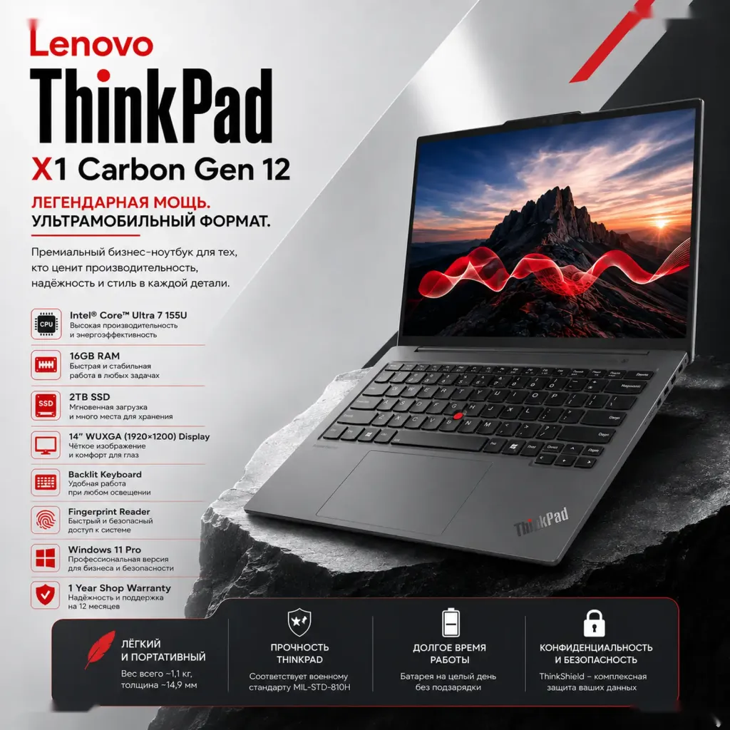 Ноутбук Lenovo ThinkPad X1 Carbon Gen 12 Ultra 7 16ГБ 2ТБ Win11 Pro
