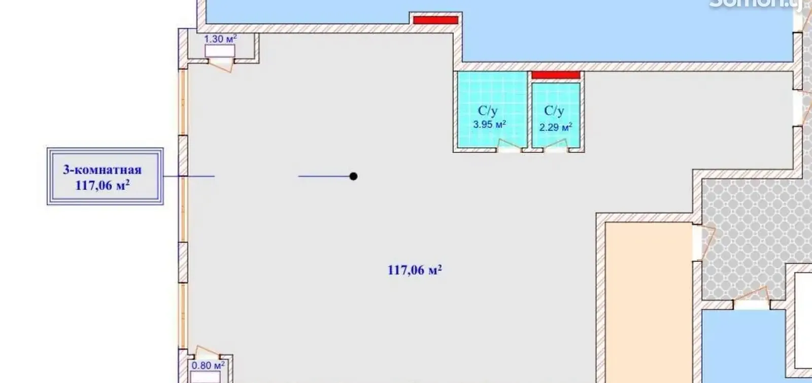 3-комн. квартира, 9 этаж, 117 м², Старый аэропорт