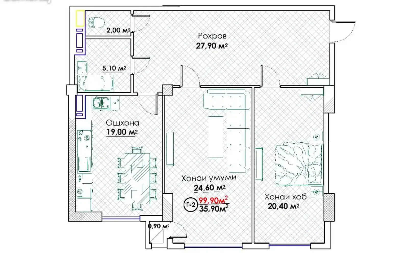 2-комн. квартира, 5 этаж, 100 м², Исмоили Сомони, Спартак, Кольцевой Пивзавод