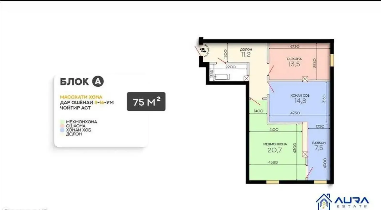 2-комн. квартира, 4 этаж, 75 м², Сомониен