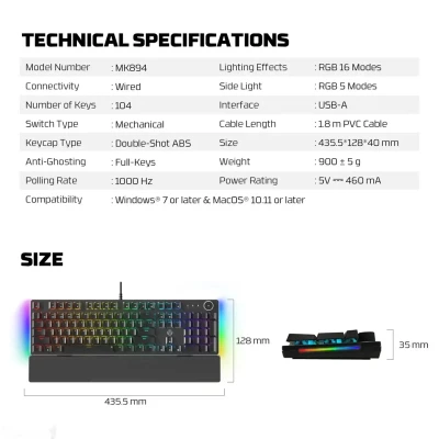 Полноразмерная проводная механическая клавиатура Fantech MAXPOWER II MK894 — миниатюра 4