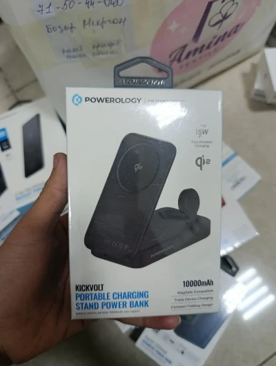 Зарядная станция с аккумулятором 10000 мAh Powerology Kickvolt Qi2 3 In 1 Magsaf