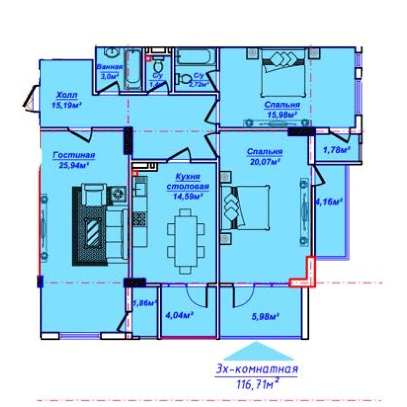 3-к квартира, 3 этаж, 116 м², Сино 33 мкр