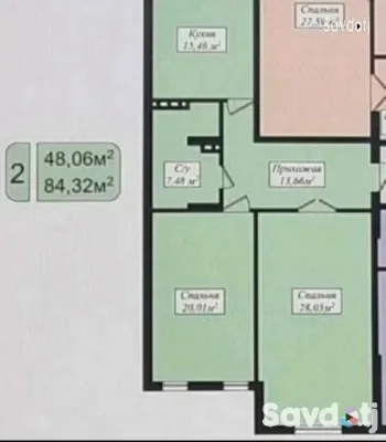 2-к квартира, 11 этаж, 85 м², 20мкр