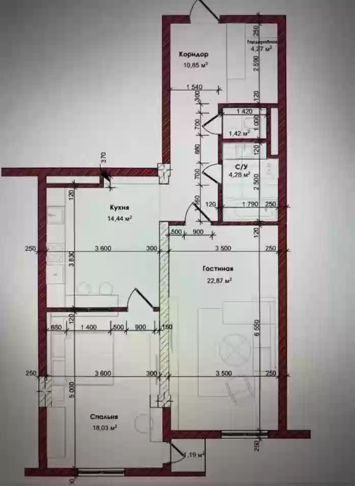 2-к квартира, 17 этаж, 78 м², профсоюз