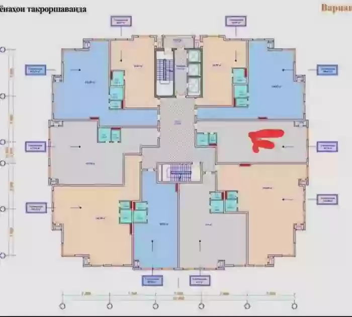 3-к квартира, 11 этаж, 95 м², Шохмансур
