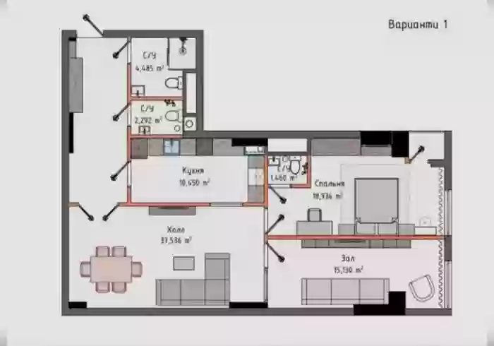 3-к квартира, 16 этаж, 91 м², Шохмансур