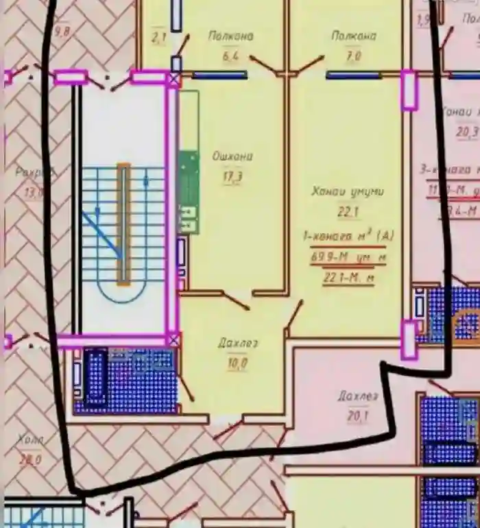2-к квартира, 10 этаж, 70 м², Шохмансур