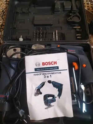 Набор инструментов 3в1Bosch: УШМ, лобзик, дрель