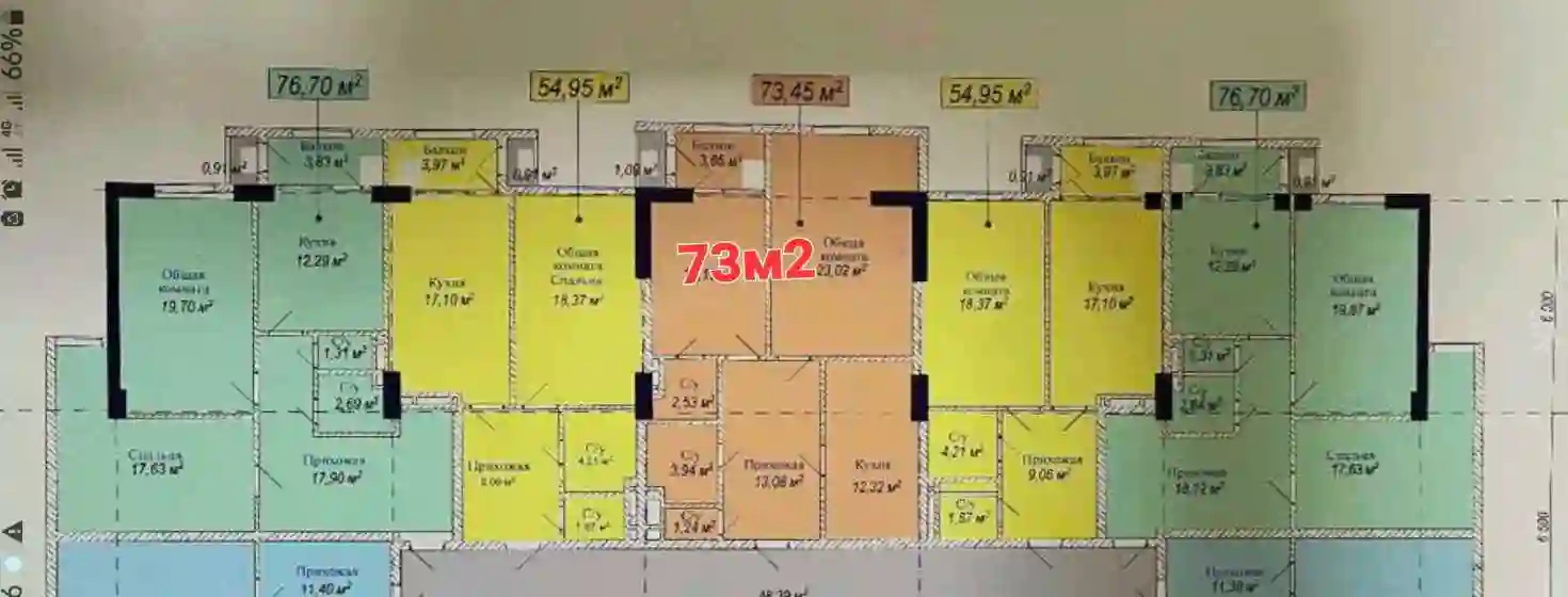 2-к квартира, 3 этаж, 73 м², Сино
