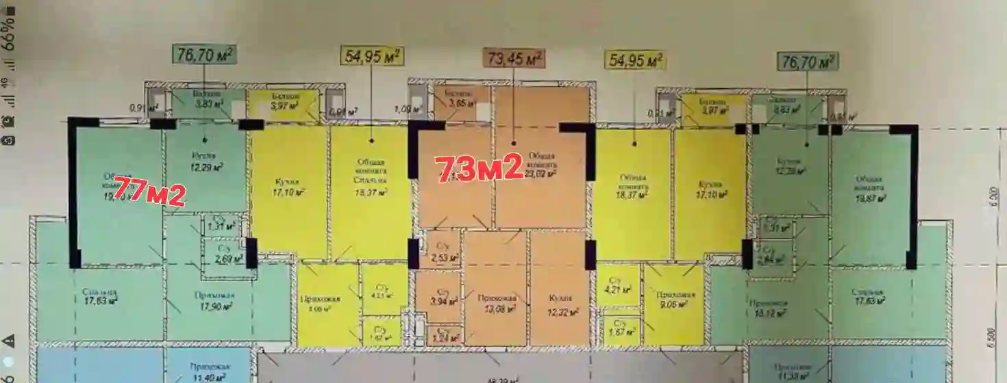 2-к квартира, 3 этаж, 77 м², Сино